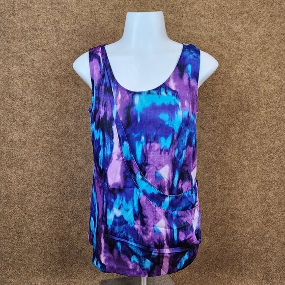Michael Kors Women Sleeveless Blouse Purple/Blue Abstract Diagonal Layered Sze 2 - Picture 1 of 12